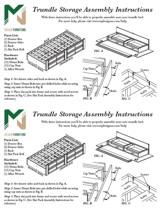Trundle Original Replacement Hardware Kit- Durango - Young Pioneer - M&J Design Furniture