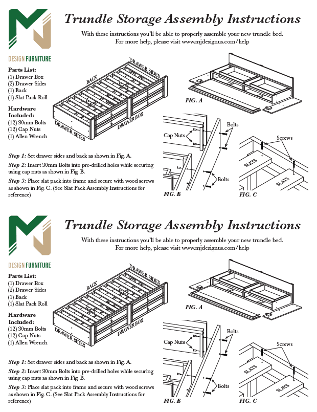 Trundle Storage Assembly Instructions - Durango - Young Pioneer - M&J Design Furniture 