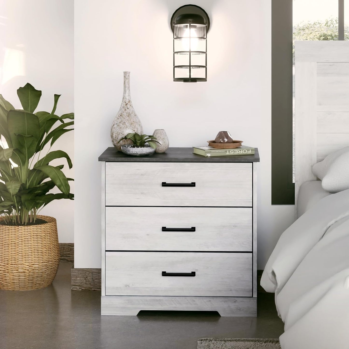 Dawson 3-Drawer Nightstand, Washed White - M&J Design Furniture 