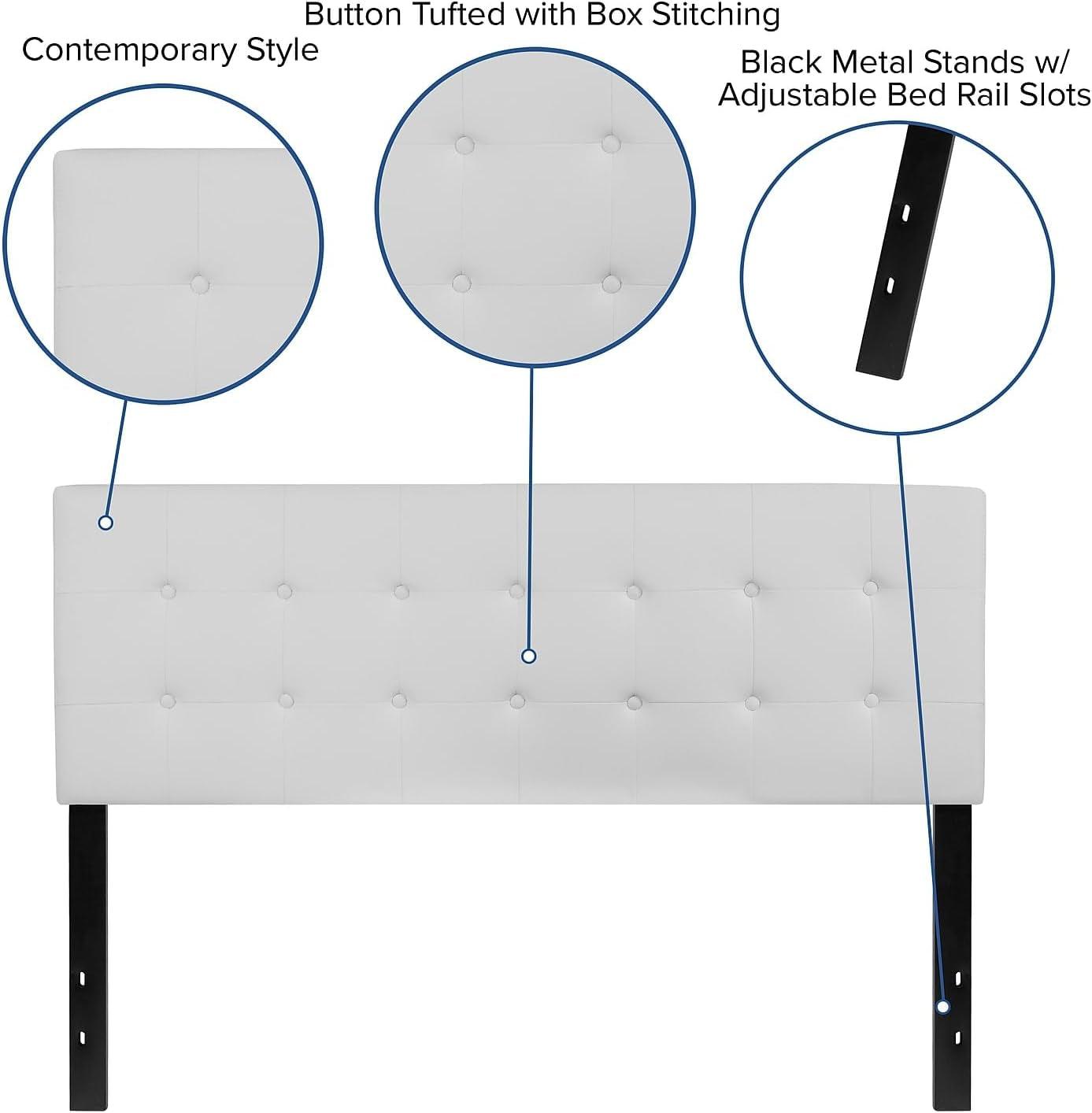 Lennox Tufted Upholstered Queen Size Headboard in White Vinyl - M&J Design Furniture 