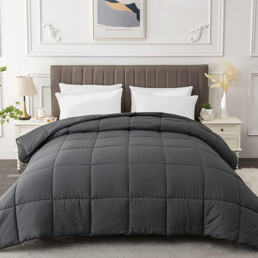 California King All-Season Down Alternative Comforter - Dark Grey, Quilted, Machine Washable - M&J Design Furniture 