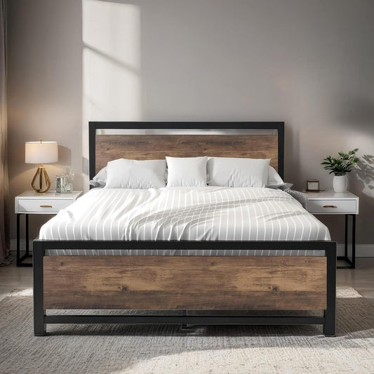 Oakmont Urban Queen Bed Frame with Headboard and Footboard – Heavy Duty Metal Platform, Under-Bed Storage, Easy Assembly - M&J Design Furniture 