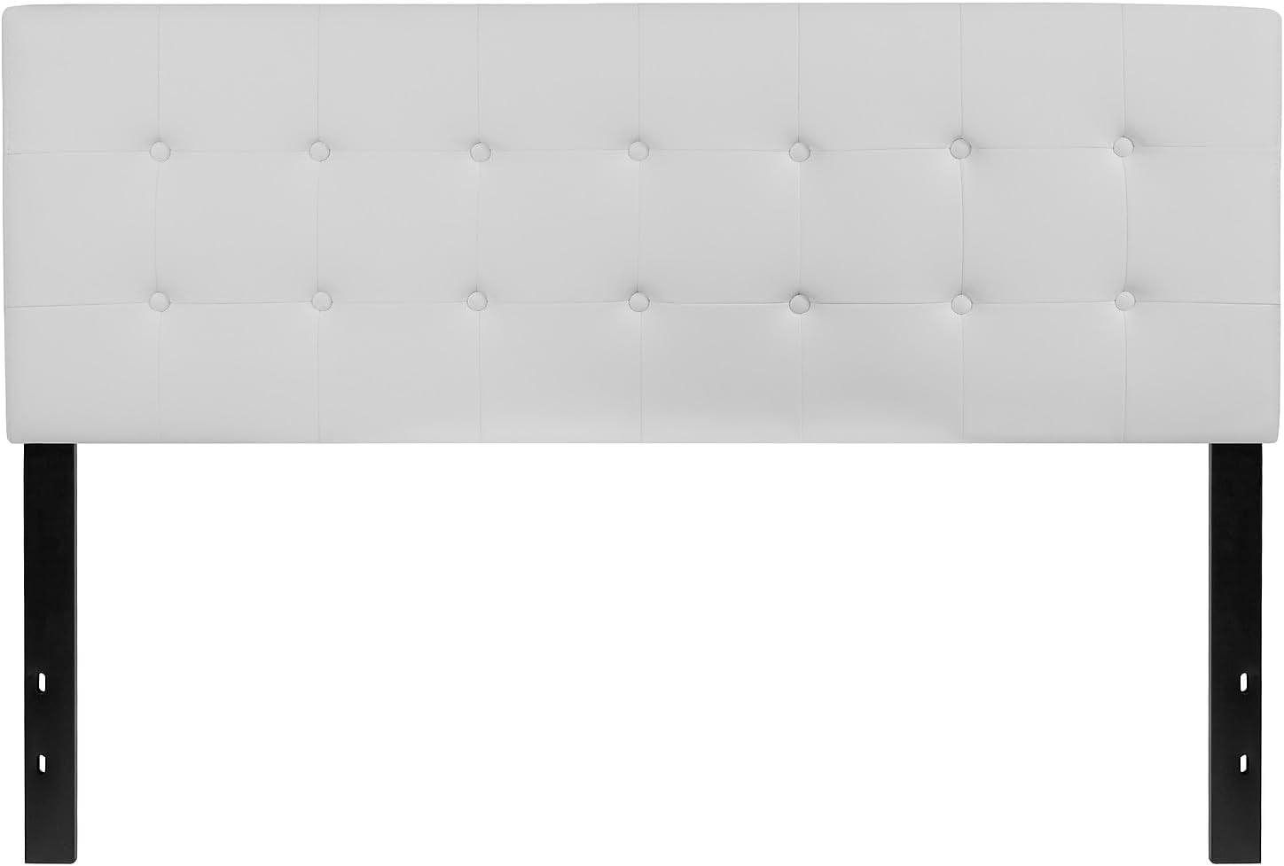 Lennox Tufted Upholstered Queen Size Headboard in White Vinyl - M&J Design Furniture 