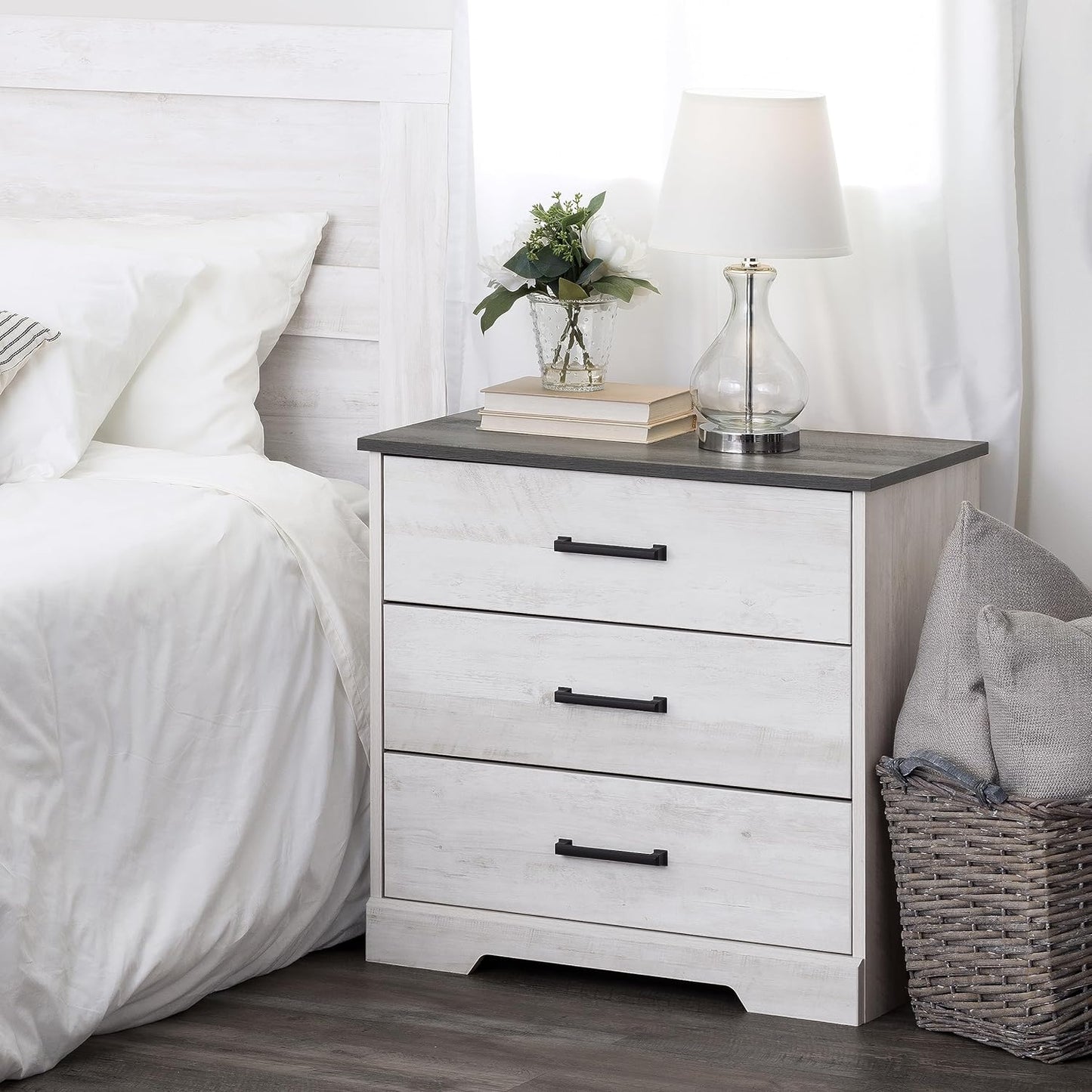 Dawson 3-Drawer Nightstand, Washed White - M&J Design Furniture 