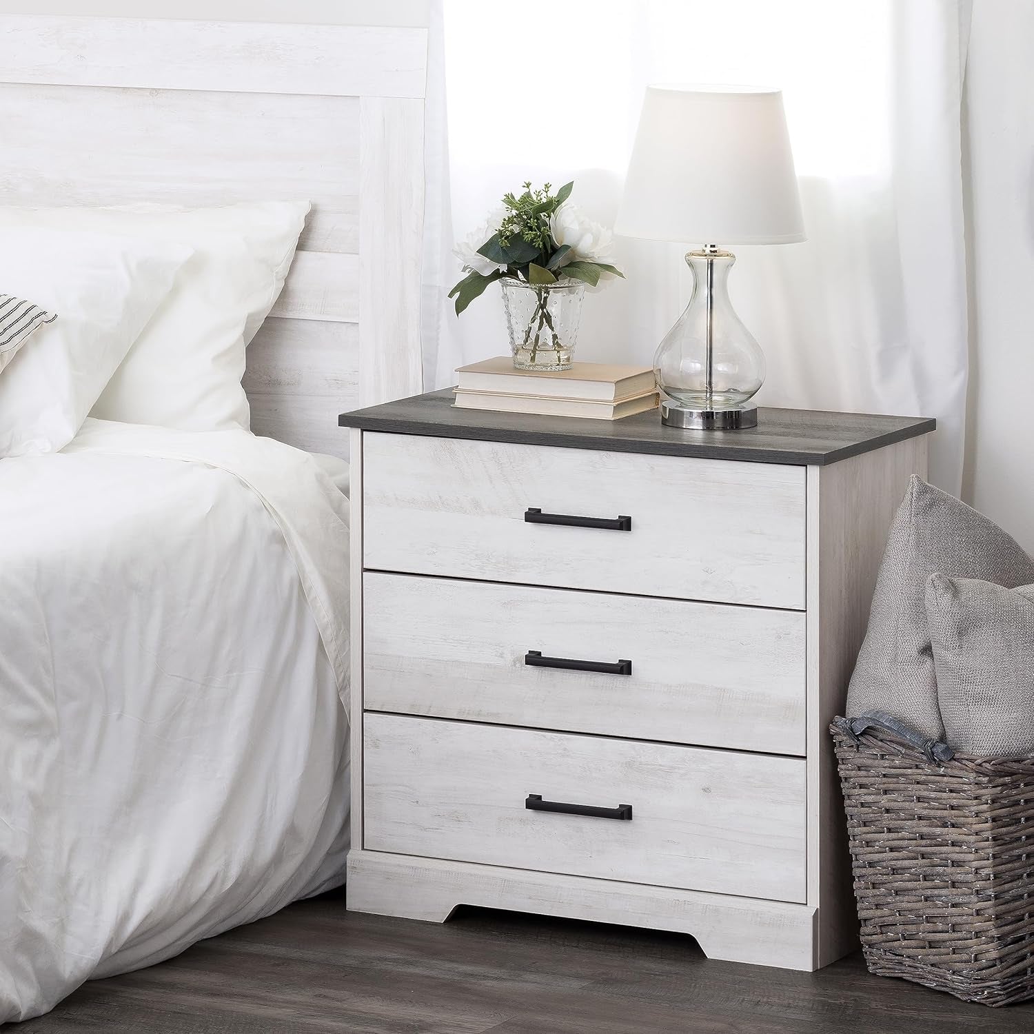 Dawson 3-Drawer Nightstand, Washed White - M&J Design Furniture 