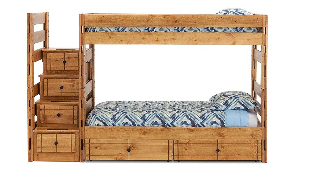 Durango Bunk Bed with 6" Storage Drawers and Steps Twin Over Twin - M&J Design Furniture 